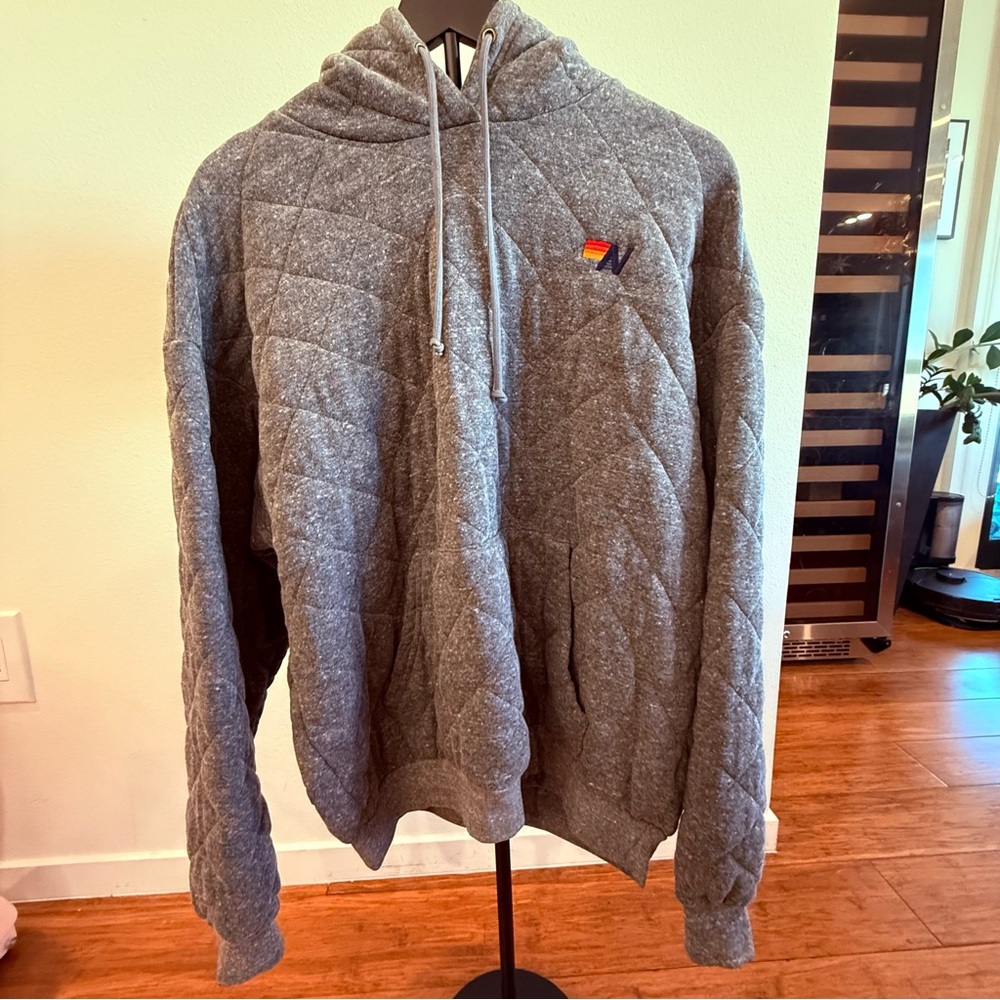 Aviator Nation Gray Quilted Hoodie Sweater